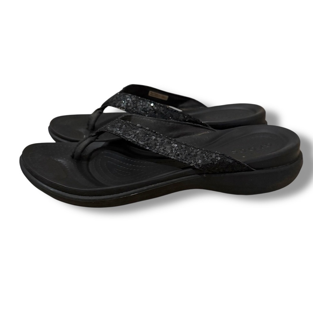 Crocs Women's Sandals in Black Sequin Thong Slides Slip On